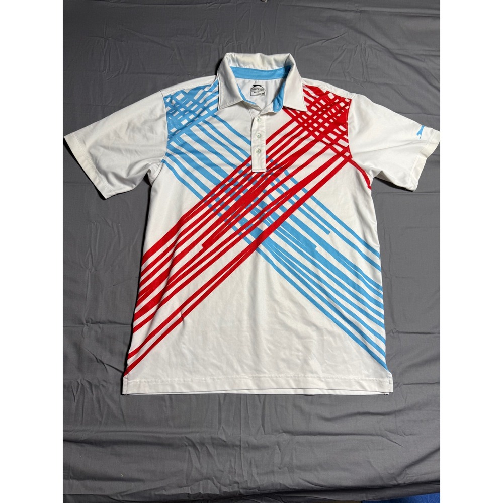 Slazenger Polo Shirt Mens M White Good Short Sleeve Geometric Graphic Golf Top‎